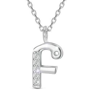 SHEGRACE 925 Sterling Silver Initial Letter F Pendant Necklace W Cubic Zirconia